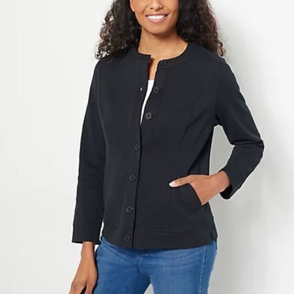Isaac Mizrahi Live! Pique Button Front Jacket - Picture 2 of 6